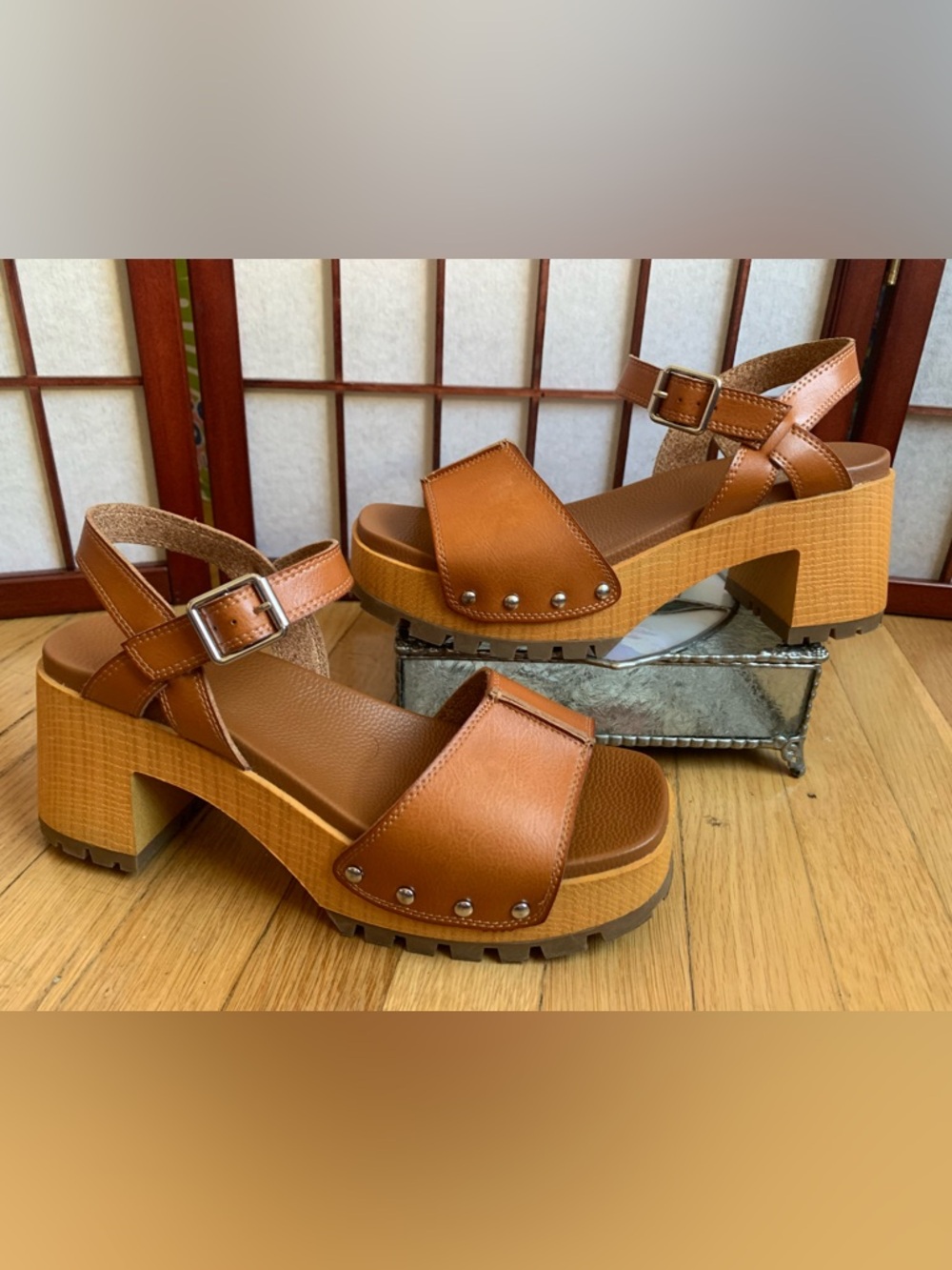 MIA Cognac Platform Sandals with Stud Details